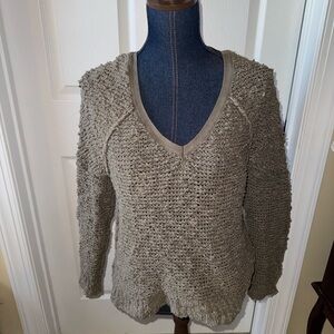Free People Cozy Knit V-Neck Sweater - brown Boucle Sz xs